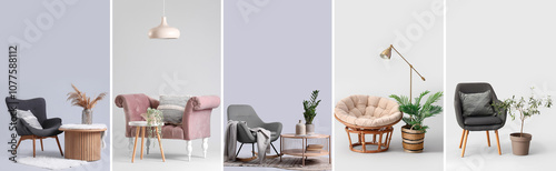 Set of stylish armchairs on...