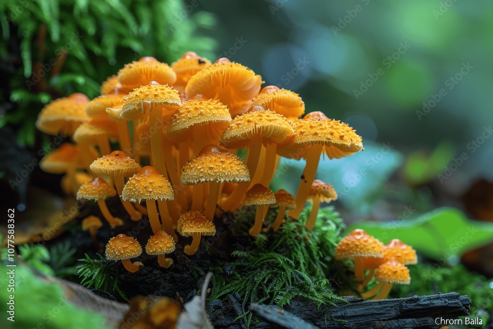 Golden Chanterelles in Forest Glade Close-Up Golden Chanterelles in Forest Glade Close-Up