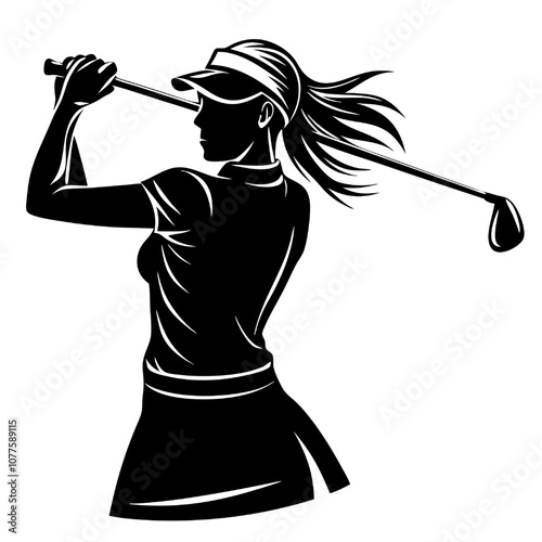 Golf Silhouette: A powerful silhouette of a female golfer swinging her club, her determination evident in her stance and flowing hair.  A dynamic and inspiring image for sports fans and golfers alike.