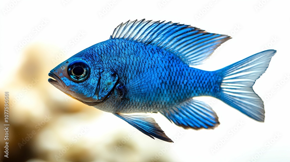 A Vibrant Blue Fish with a White Background A Vibrant Blue Fish with a White Background