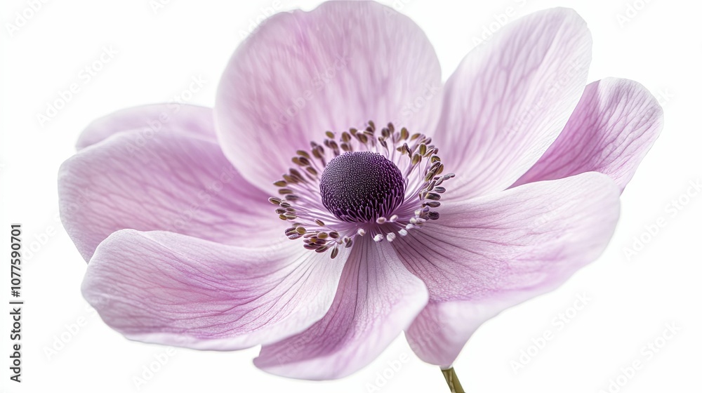 A Delicate Pink Anemone Flower with a Purple Center