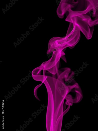 Neon pink color smoke swirling against a black background, smoke, colorful