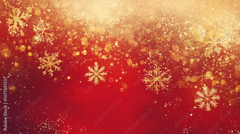 This festive backdrop showcases a vibrant red hue accented with delicate snowflakes and sparkling golden bokeh, creating a warm and joyful atmosphere perfect for holiday celebrations and events. This festive backdrop showcases a vibrant red hue accented with delicate snowflakes and sparkling golden bokeh, creating a warm and joyful atmosphere perfect for holiday celebrations and events.