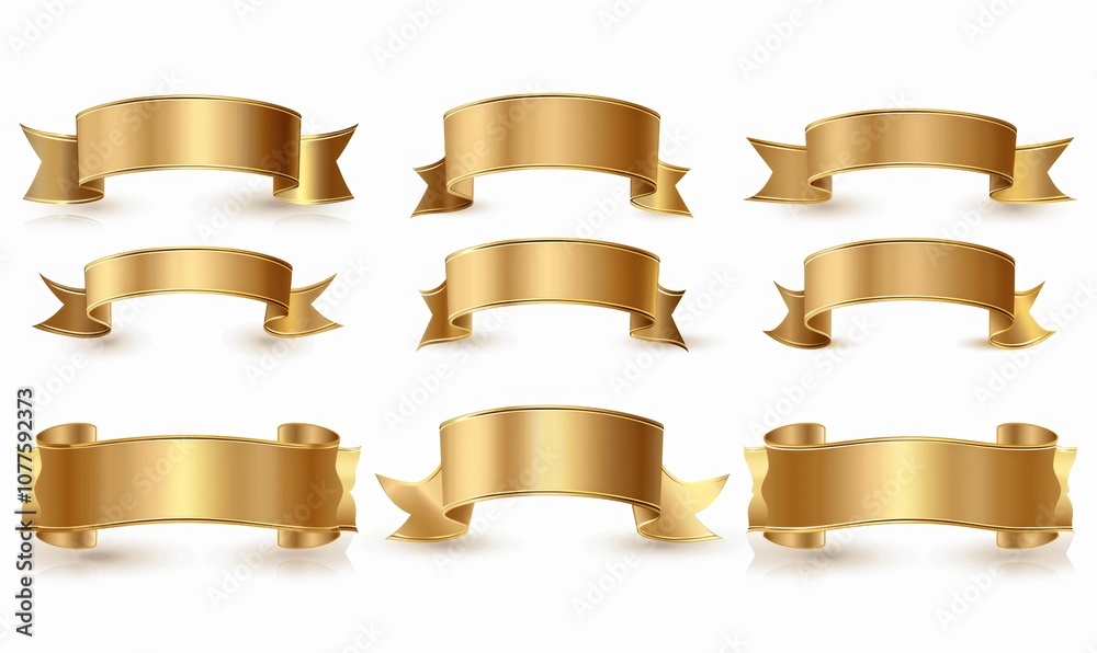 Flat Design Gold Ribbon Banners Set Collection Isolated Graphics Flat Design Gold Ribbon Banners Set Collection Isolated Graphics