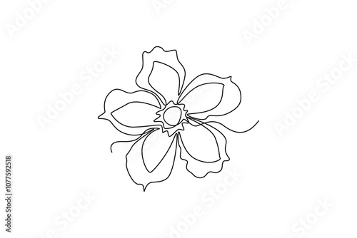 Single one line drawing of fresh beauty adenium for garden logo. Printable poster decorative desert rose flowers concept home wall decor. Modern continuous line draw design graphic vector illustration