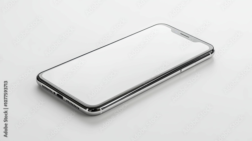 Silver Smartphone with Blank Screen on White Surface Silver Smartphone with Blank Screen on White Surface