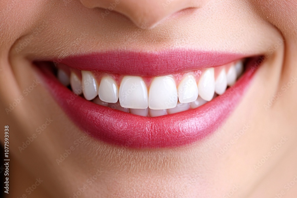 Close up of a Woman s Smile with Pink Lipstick and White Teeth Close up of a Woman s Smile with Pink Lipstick and White Teeth