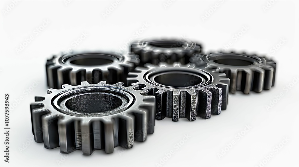 Close-up of Interlocking Metal Gears on a White Background Close-up of Interlocking Metal Gears on a White Background