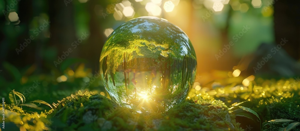 Crystal Ball Reflecting Sunset in a Forest Crystal Ball Reflecting Sunset in a Forest