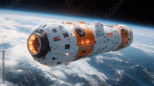 a round white and orange space ship