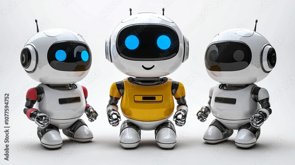 Three Friendly Robots Standing Together Three Friendly Robots Standing Together