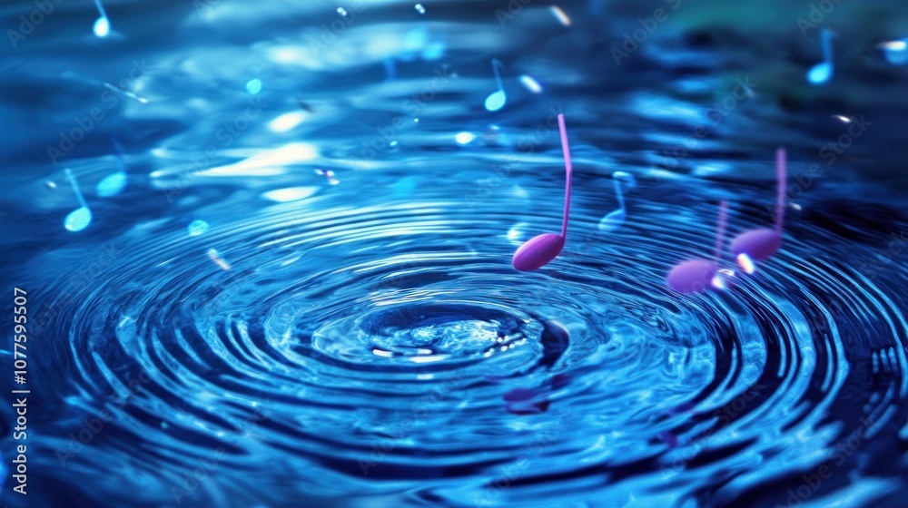 Water With Note Visualize musical notes flowing like a river, with each note creating ...