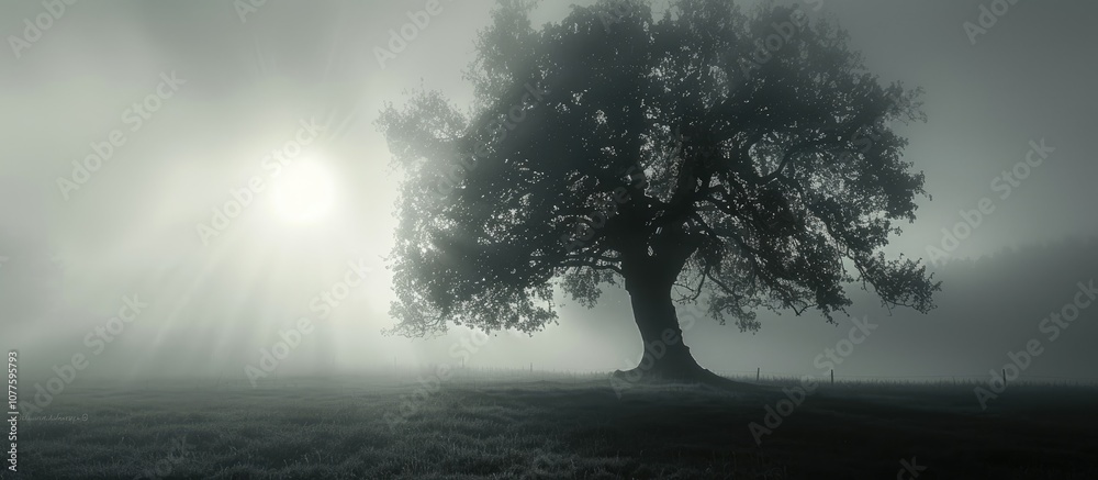 Fototapeta premium Solitary Tree in a Misty Meadow