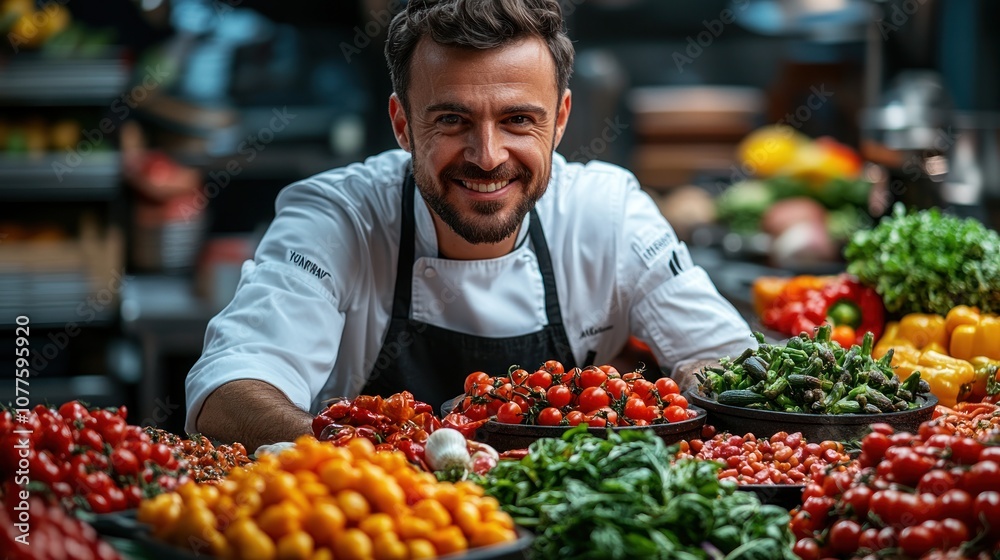 Smiling Chef with Fresh Produce Smiling Chef with Fresh Produce
