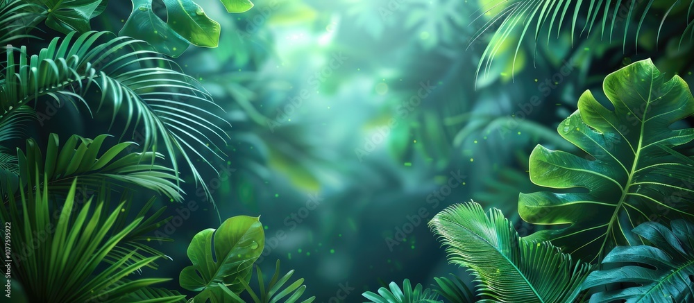 Tropical Leaf Backdrop With Sunbeams Tropical Leaf Backdrop With Sunbeams