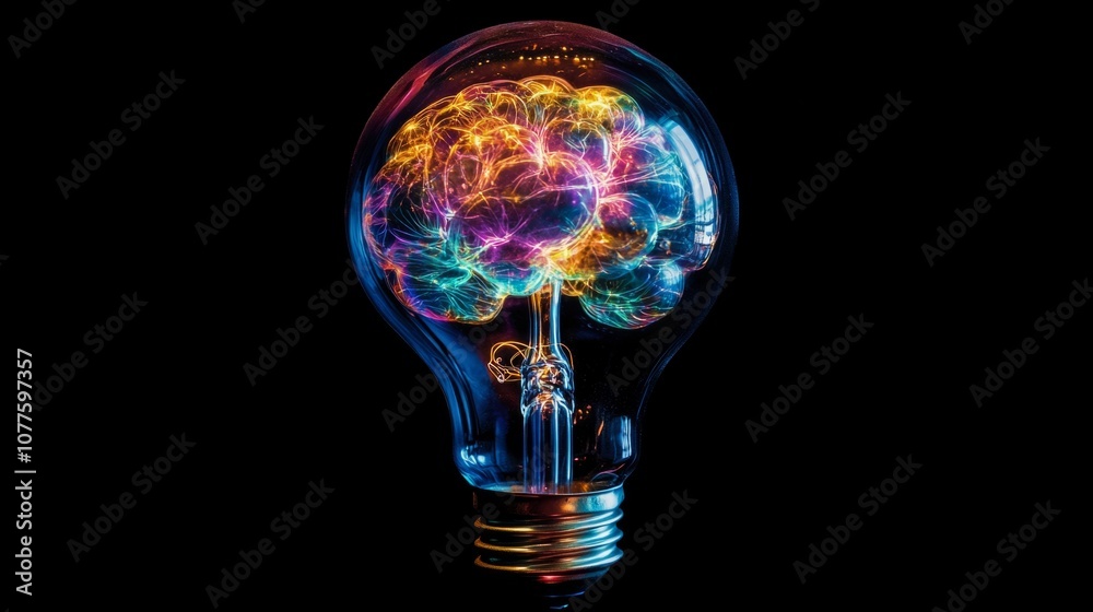 Human brain forming inside a vibrant light bulb, symbolizing inspiration generative ai Human brain forming inside a vibrant light bulb, symbolizing inspiration generative ai