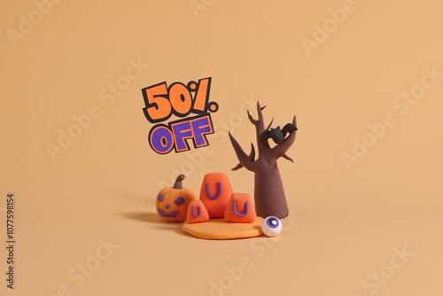 Halloween Sale Concept with 50 Percent Discount Sign