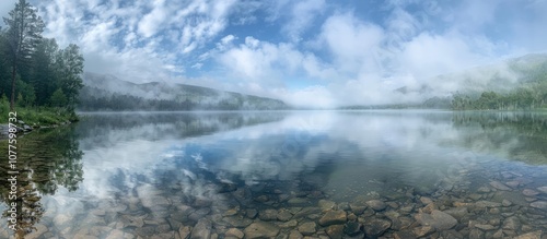 Tranquil Misty Lake in a Forested Landscape