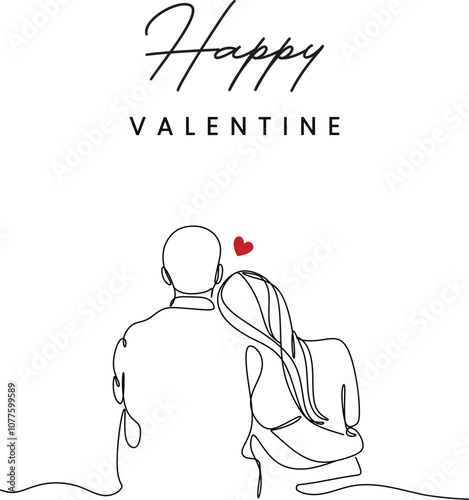 Happy Valentines Day lettering typography couple sitting together holding hands minimal illustration continuous line art new designs eps vector file 