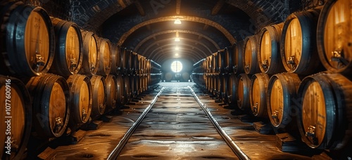 Aging Barrels of Whiskey Bourbon Scotch and Wine in a Vintage Winery