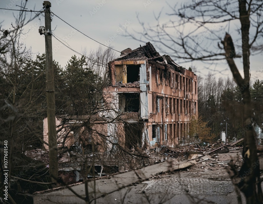 Obraz premium ost-apocalyptic broken Germany ghost town ruin