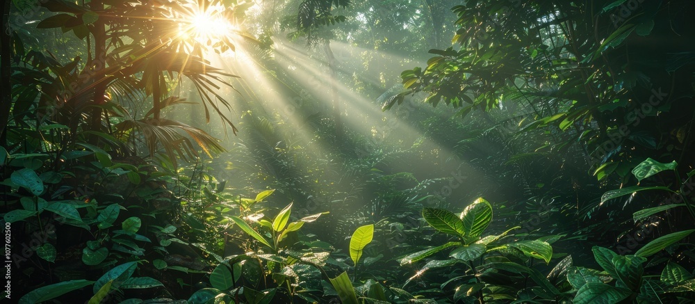 Sunbeams Through the Lush Rainforest Canopy Sunbeams Through the Lush Rainforest Canopy