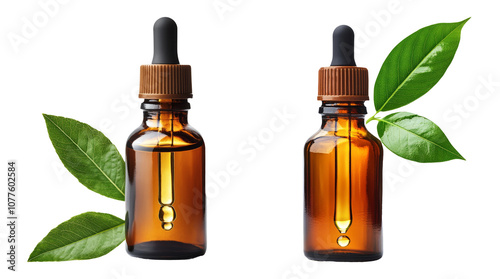 Isolated Oil Dropper Bottles on Transparent Background