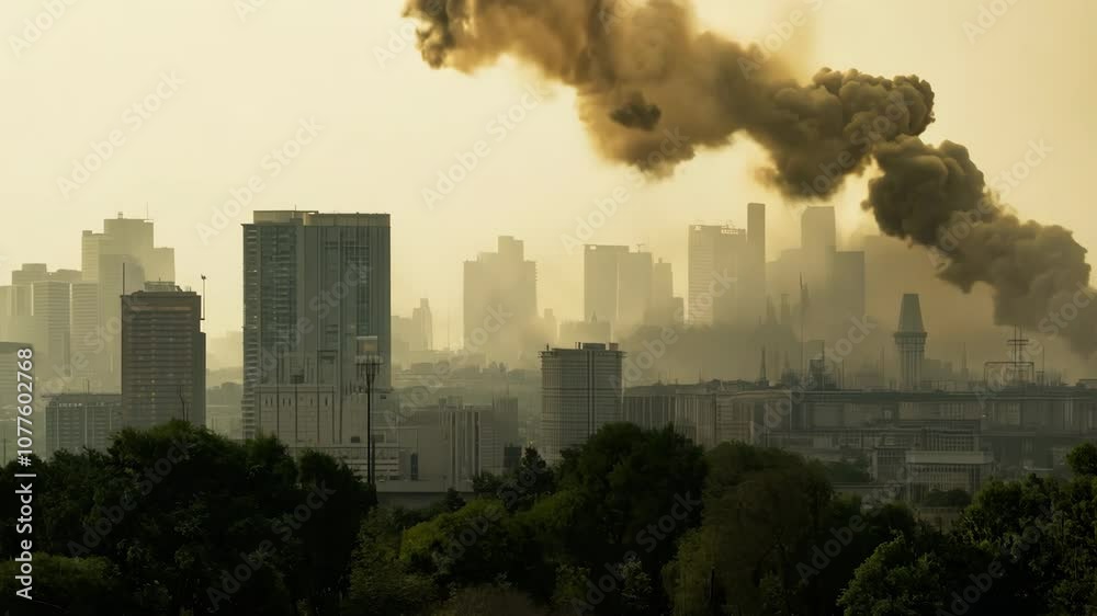 Smoke from the apocalypse engulfs a city. Destruction city disaster concept. A city, skyscrapers, apocalypse, fire. Apocalypse, smoke, fire, skyscrapers, a city lifestyle. Smoke from the apocalypse engulfs a city. Destruction city disaster concept. A city, skyscrapers, apocalypse, fire. Apocalypse, smoke, fire, skyscrapers, a city lifestyle.