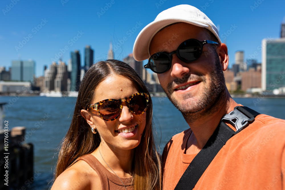 Selfie of traveler couple enjoying sightseeing trip to Hunter's Point