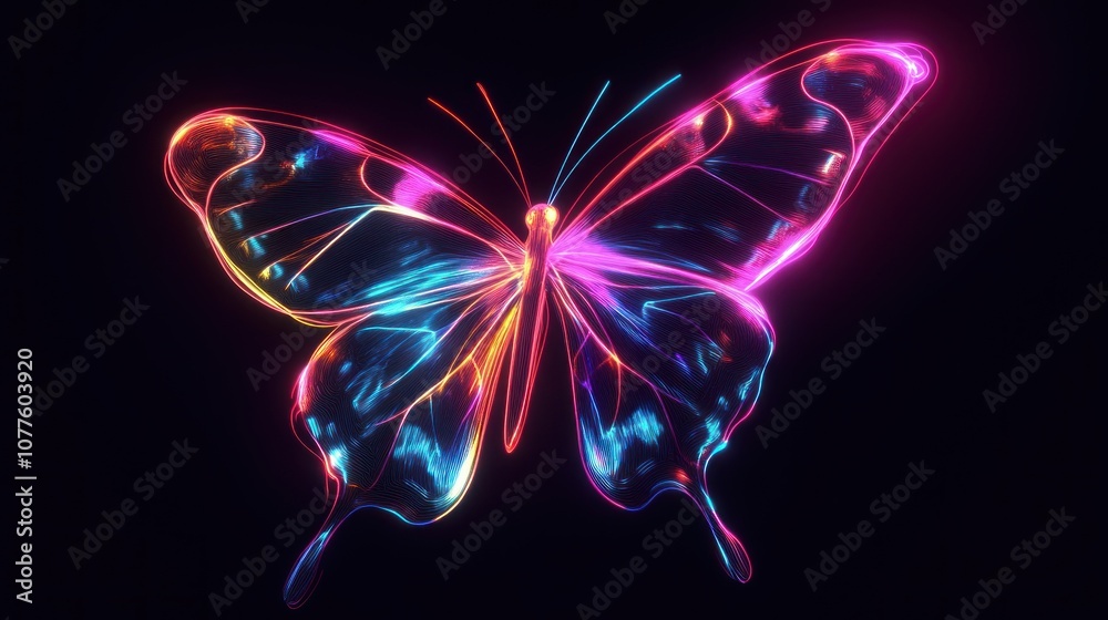 Neon Butterfly in Dark Background Neon Butterfly in Dark Background