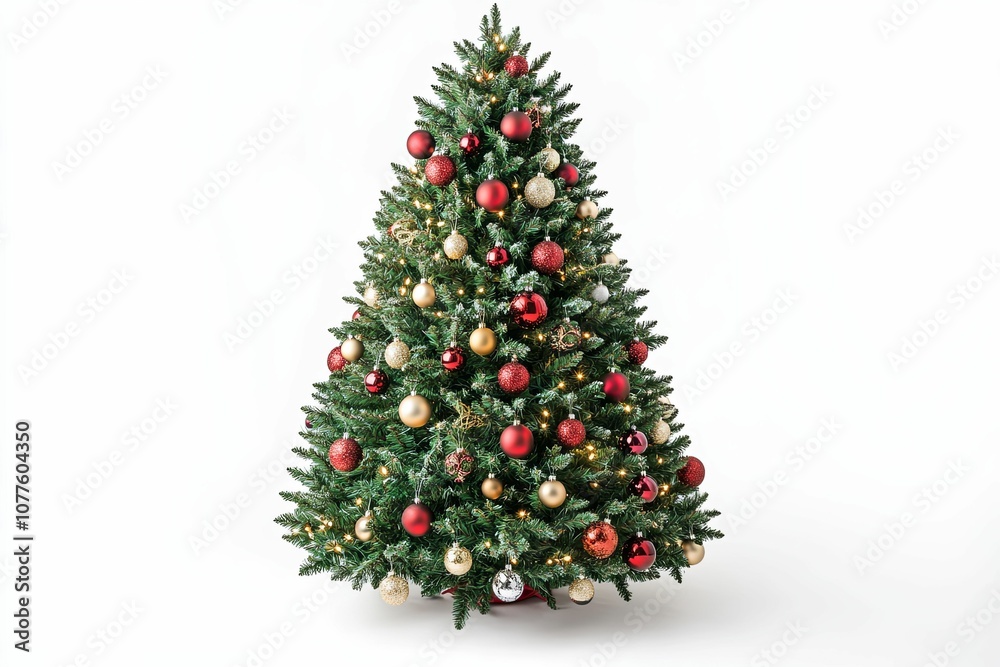 Decorated Christmas Tree with Red and Gold Ornaments Decorated Christmas Tree with Red and Gold Ornaments
