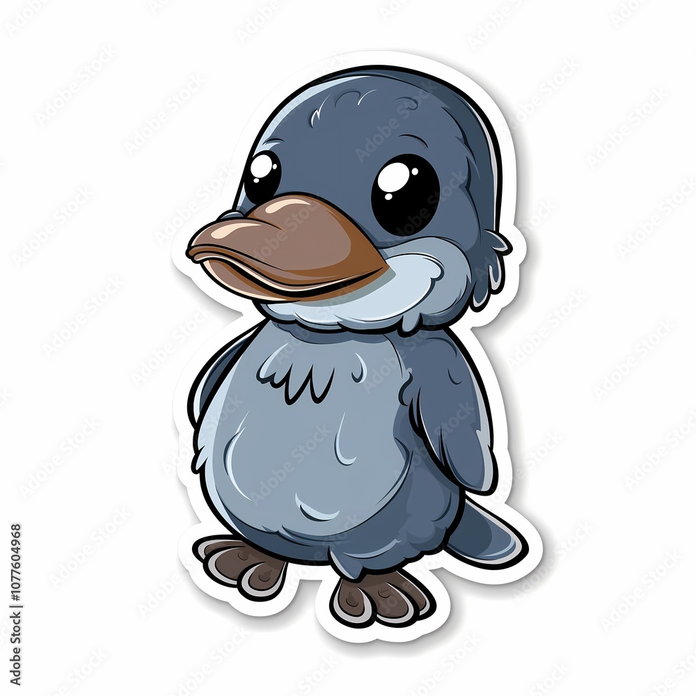 Fototapeta premium Adorable Cartoon Platypus Character Sticker on White Background