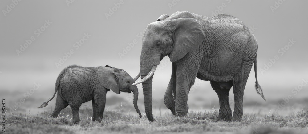 Fototapeta premium Mother Elephant and Calf Embrace