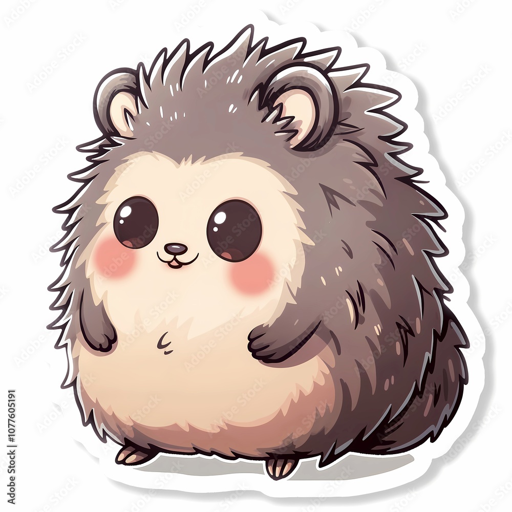 Adorable Cartoon Porcupine Sticker Design with Joyful Expression on White Background Adorable Cartoon Porcupine Sticker Design with Joyful Expression on White Background