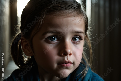 Ein Portrait von einem kleinen Mädchen ,das alleine und traurig ist