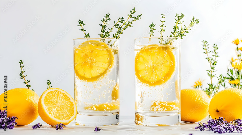 Refreshing Lemon and Thyme Soda, sparkling water, lemonade, drink, beverage, refreshment