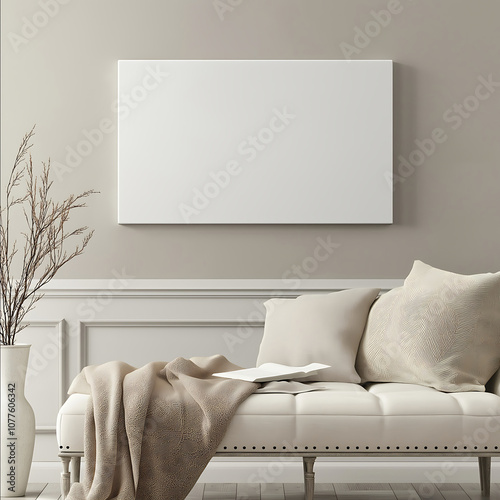 blank horizontal canvas mock up in a cozy farmhouse design with warm tones frame is landscape positioned No frame small canvas only canvas mock up