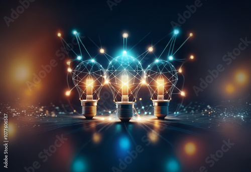 Wallpaper Mural Four glowing lightbulbs with a futuristic, geometric design are interconnected with glowing lines. Torontodigital.ca