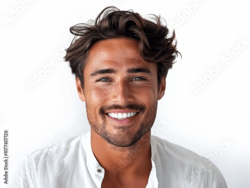 closeup portrait of a handsome smiling man with clean teeth for dental ad