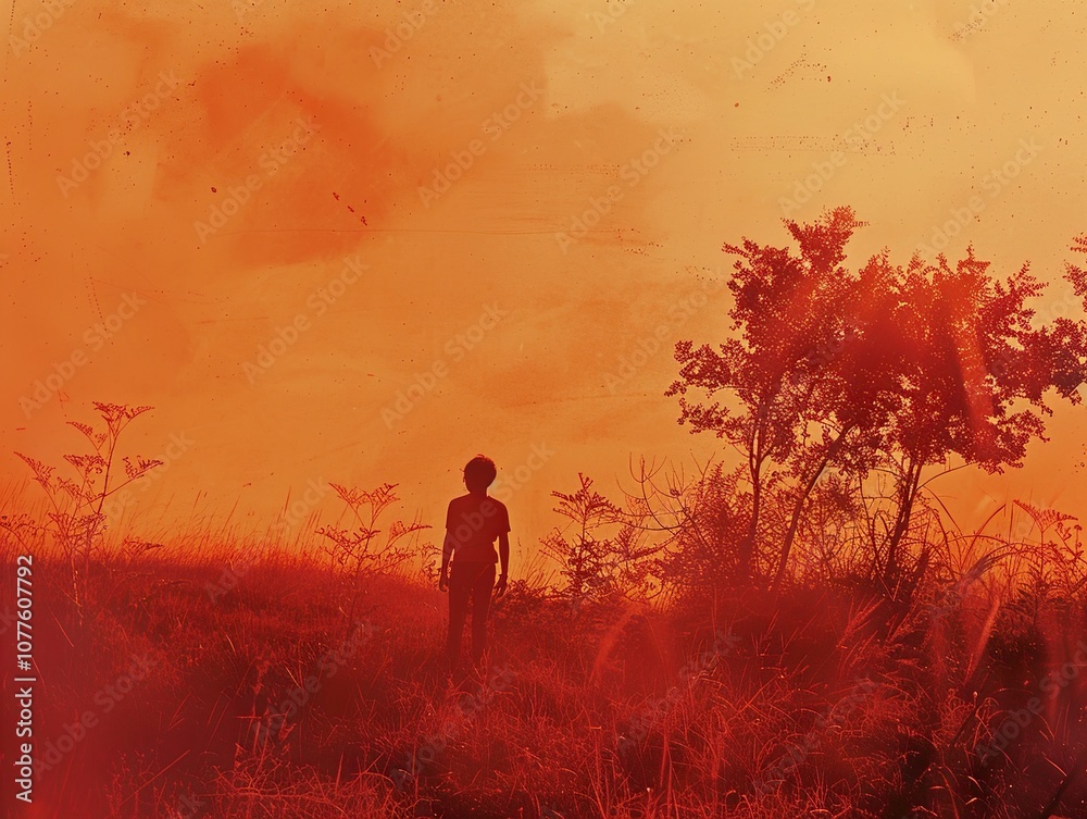 Silhouette of a Person in a Field at Sunset - Dramatic Landscape Photography Silhouette of a Person in a Field at Sunset - Dramatic Landscape Photography