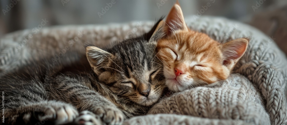 Two Kittens Snuggling in a Cozy Blanket Two Kittens Snuggling in a Cozy Blanket
