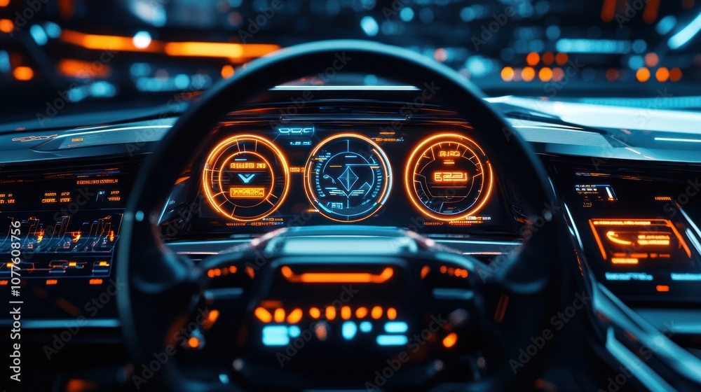 Futuristic Car Interior with Digital Dashboard Futuristic Car Interior with Digital Dashboard