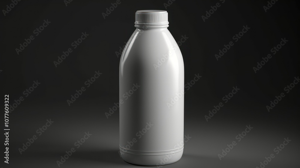 A simple 3D model of a plain white plastic bottle with a smooth surface, placed on a white background with minimal lighting. A simple 3D model of a plain white plastic bottle with a smooth surface, placed on a white background with minimal lighting.