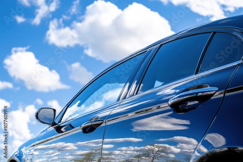 Freshly washed and polished car reflecting clear blue skies photo