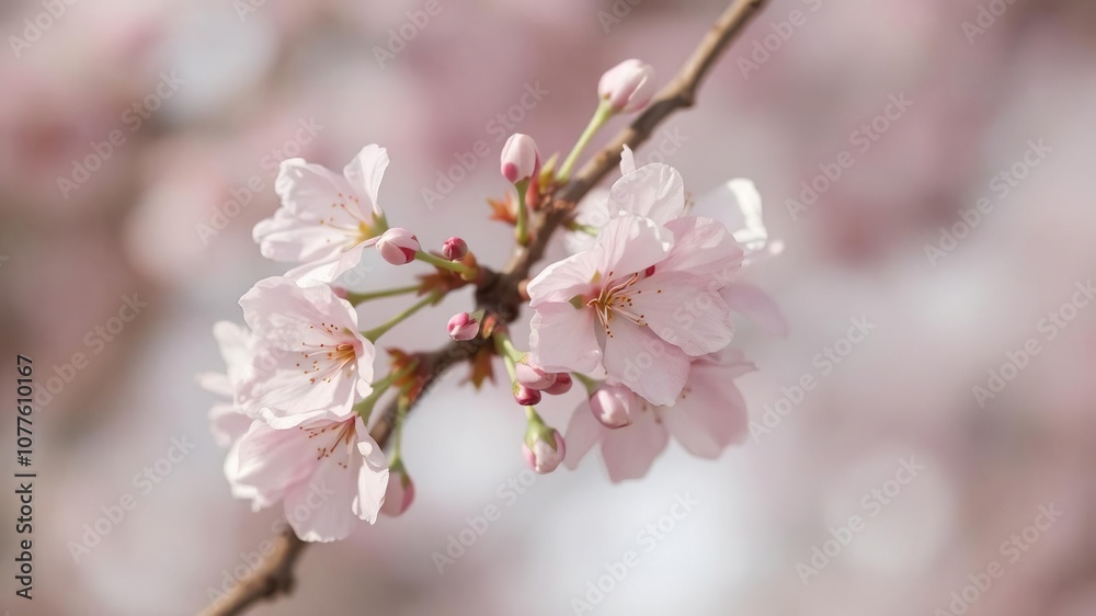 Soft focus cherry blossom branch with delicate pastel pink petals on a blurred background, background, petals Soft focus cherry blossom branch with delicate pastel pink petals on a blurred background, background, petals