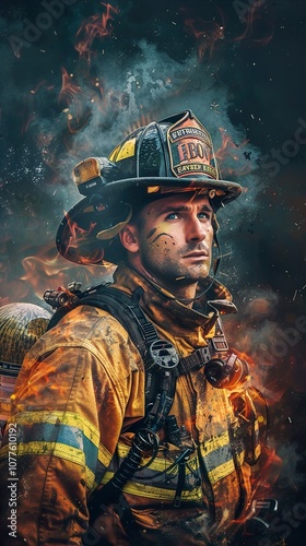 Firefighter in Action: A Portrait of Courage and Determination