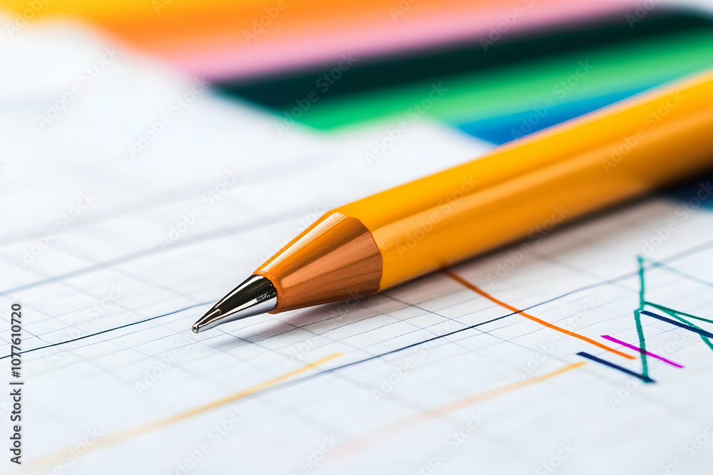 Yellow Pencil on Graph Paper, grid paper, chart, line graph, analysis, data Yellow Pencil on Graph Paper, grid paper, chart, line graph, analysis, data