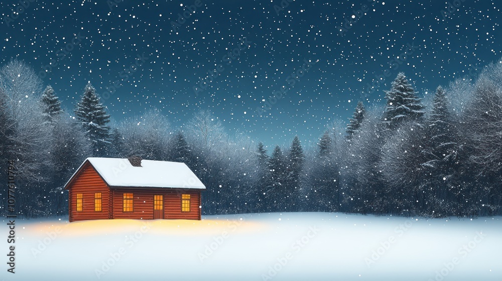 A simple outline of a snow-covered cabin in a minimalist winter scene. A simple outline of a snow-covered cabin in a minimalist winter scene.