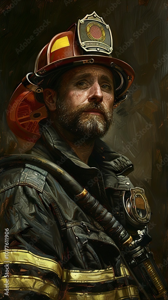 Fototapeta premium Portrait of a Firefighter: A Hero in Uniform