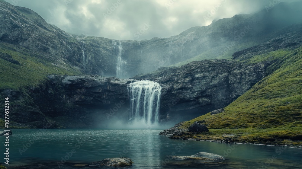 Fototapeta premium Majestic Waterfall in a Mountain Valley